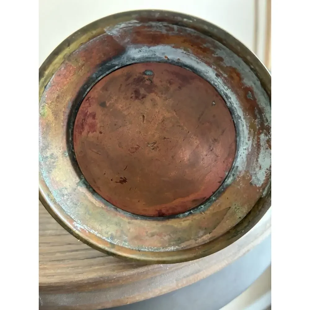VTG Jugendstil Lidded Copper Wine Picture With Brass Trim, Stamped M ￼
